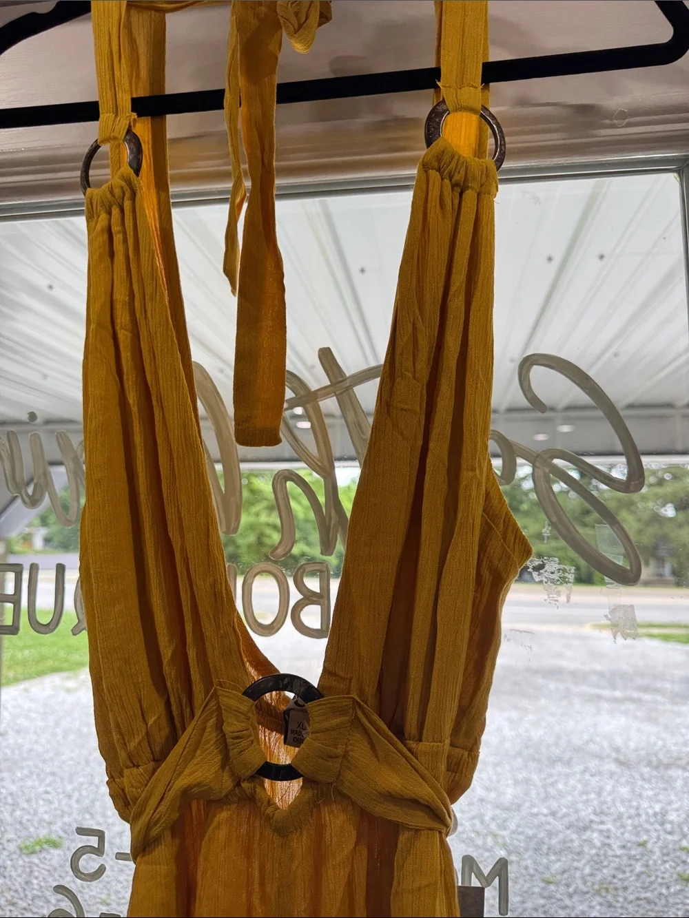 J for Justify Mustard Yellow Halter Jumpsuit with Ring Details